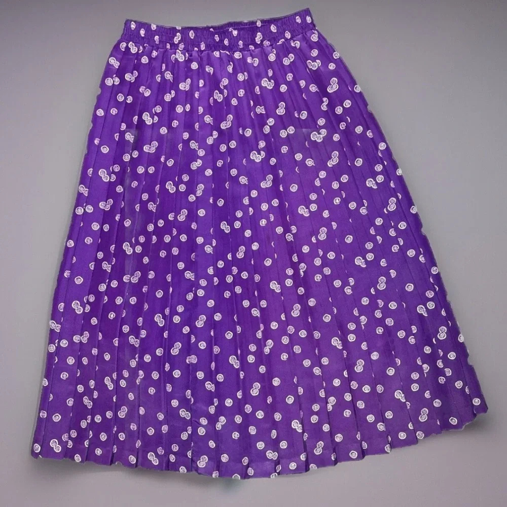 Vintage Andrea Gayle Purple White Retro Print Pleated Midi Skirt Size 4 Small